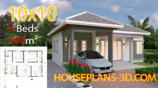 House Design 10x10 with 3 Bedrooms Hip roof