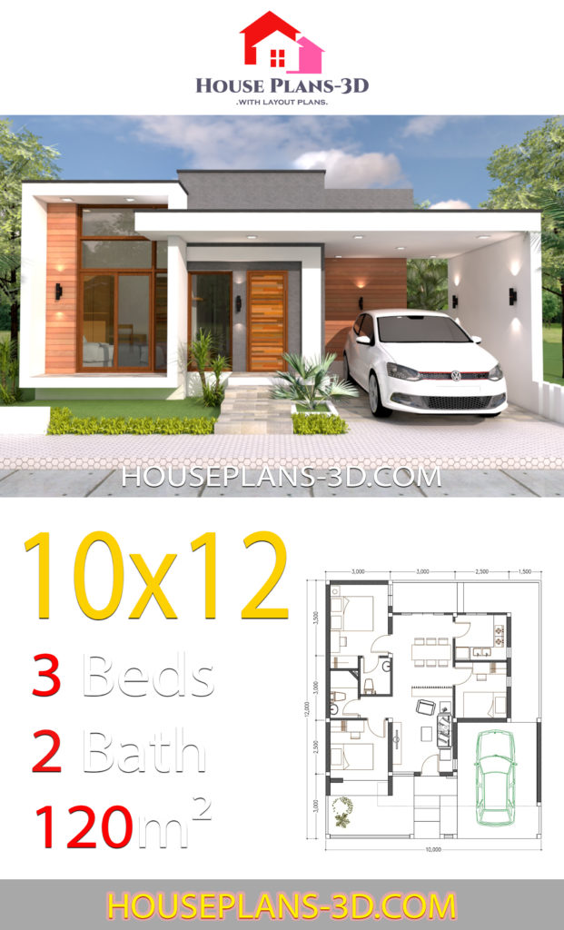 House Design 10x12 With 3 Bedrooms Terrace Roof - House Plans 3d