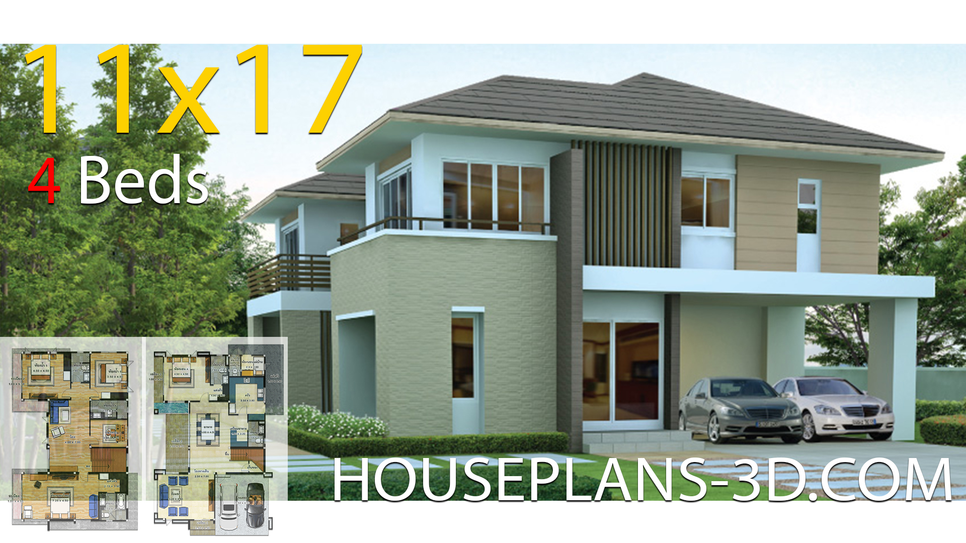 House design 11×17 with 4 Bedrooms