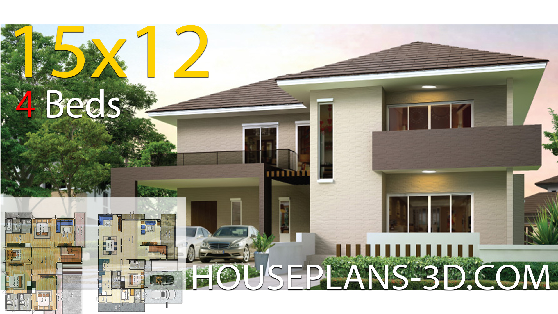 House design 15×12 with 4 bedrooms