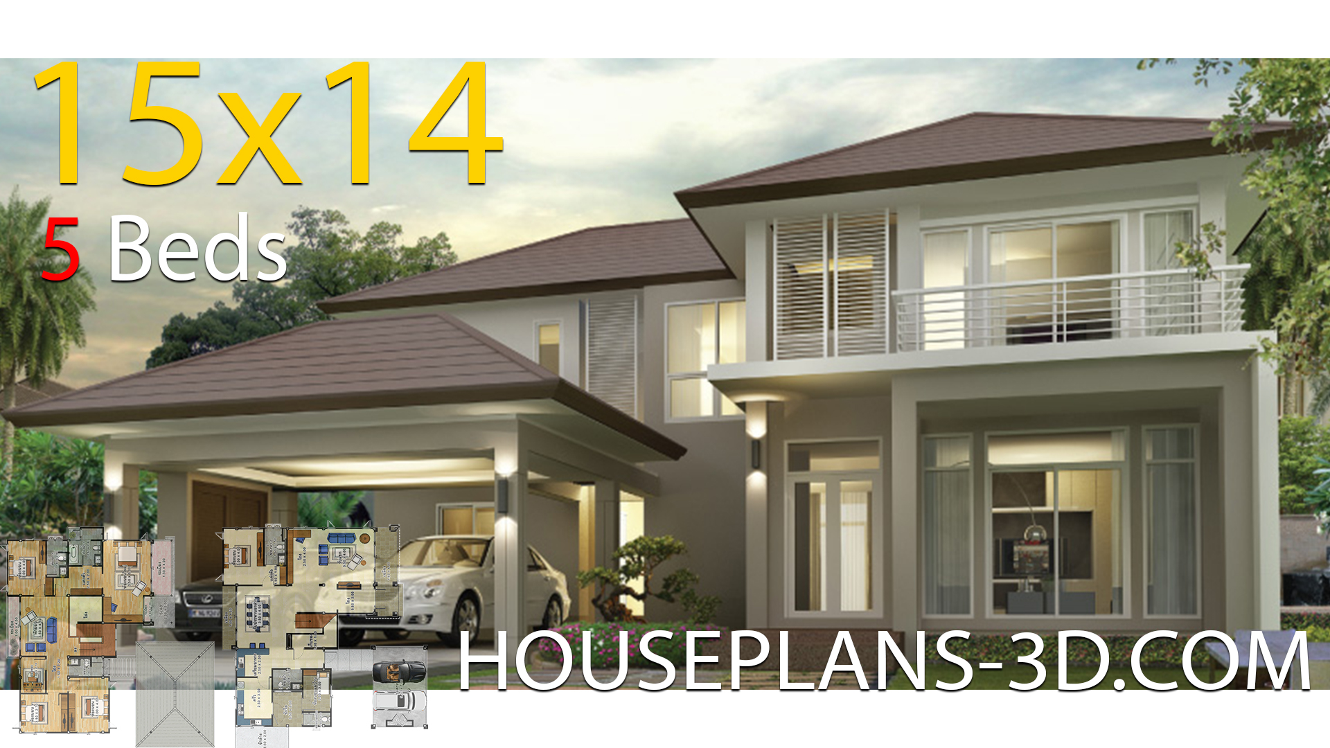 House design 15×14 with 5 bedrooms