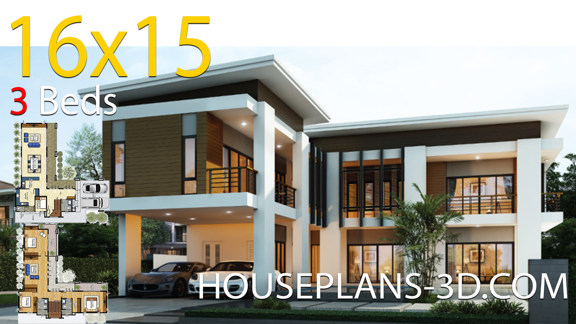 House design 16×15 with 3 bedrooms