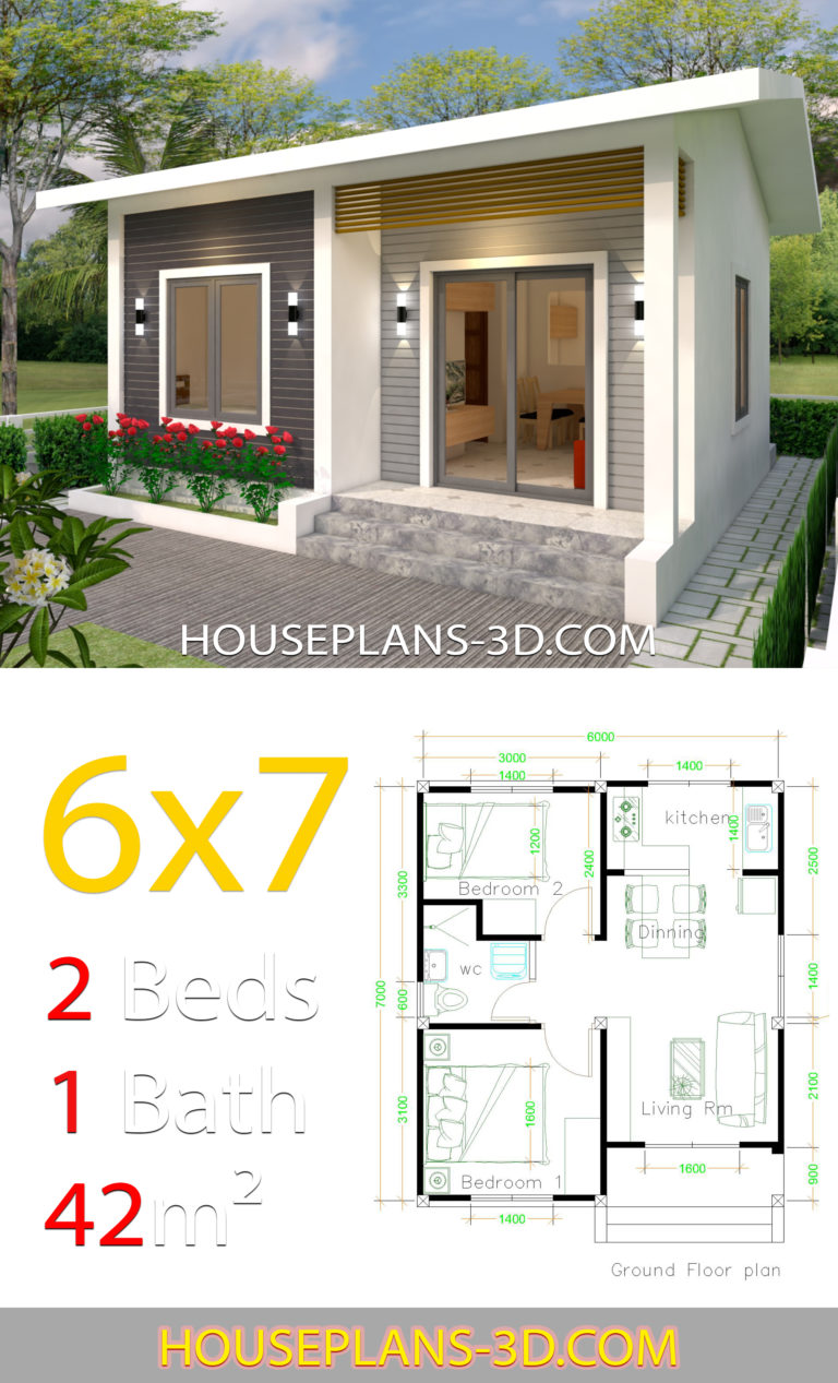 House Design 6x7 with 2 bedrooms - House Plans 3D