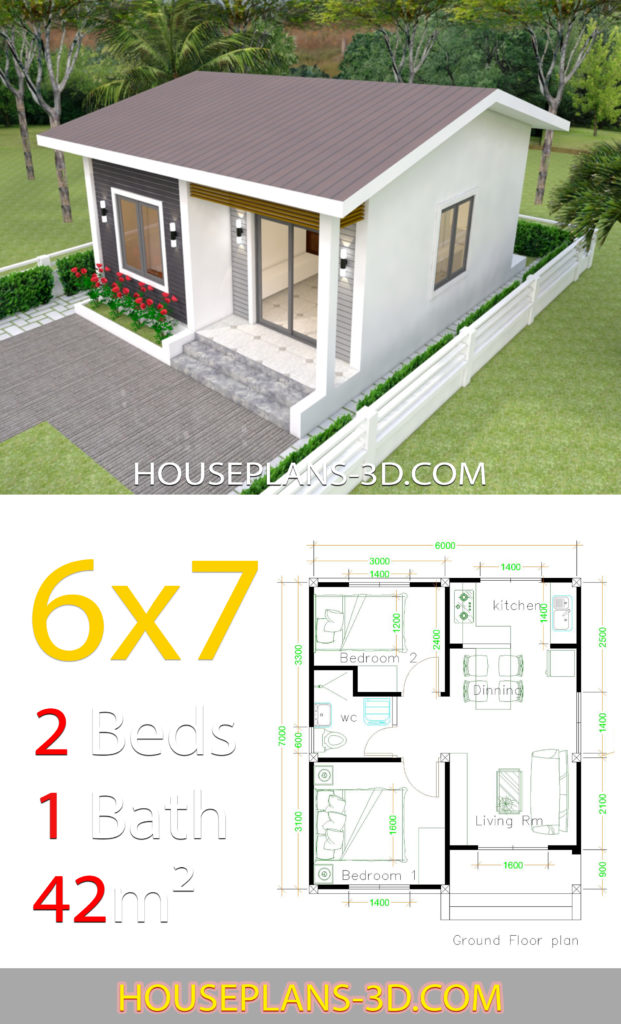 House Plans 10x8 With 2 Bedrooms Shed Roof - House Plans 3d