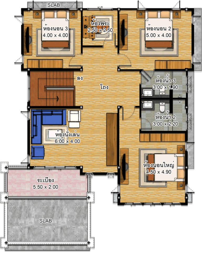 House design idea 13x15.5 with 4 bedrooms - House Plans 3D