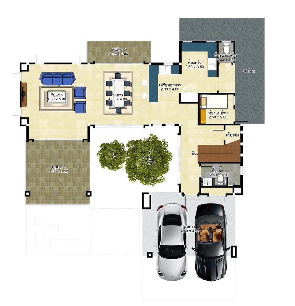 House design idea 14.5x14 with 4 bedrooms - House Plans 3D