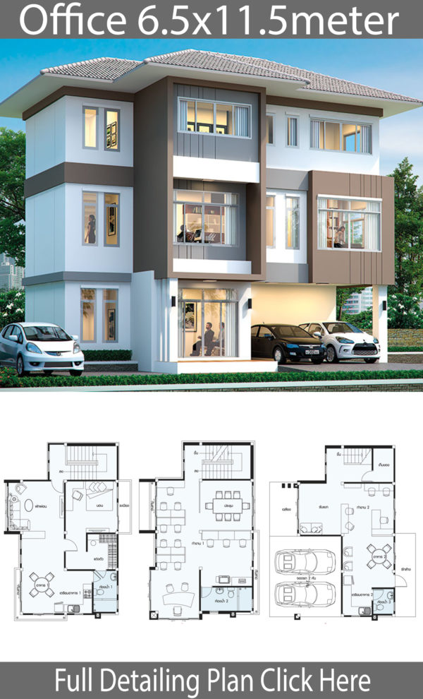 Office House design plan idea 6.6x11.5m - House Plans 3D