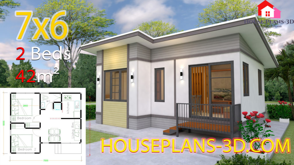 House Design 10x11 with 3 Bedrooms terrace roof - House Plans 3D