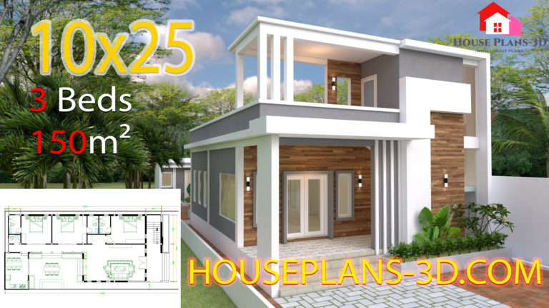 House Design Plans 10x25 with 3 bedrooms - House Plans 3D