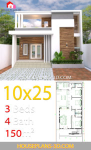 House Design Plans 10x25 with 3 bedrooms - House Plans 3D