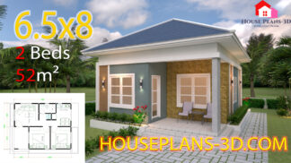 House Design Plans 6.5x8 with 2 Bedrooms Hip Roof
