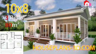 House Plans 10x8 with 3 Bedrooms Gable Roof