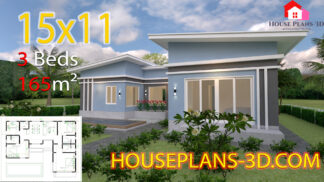House Plans 15x11 with 3 Bedrooms Slope roof