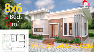 House Plans 8x6 with 2 Bedrooms Slope roof