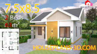 House plans 7.5x8.5m with 2 bedrooms Gable roof