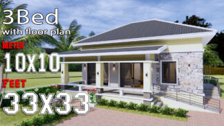 House Design 10x10 with 3 Bedrooms Hip Roof