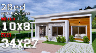 House Plans 10x8 with 2 Bedrooms Shed Roof