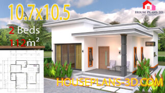 House Plans 10.7x10.5 with 2 Bedrooms Flat roof