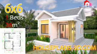 House Plans 6x6 with One Bedrooms Gable Roof