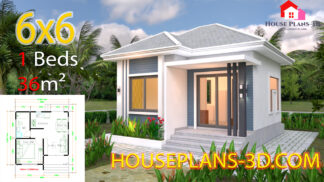 House Plans 6x6 with One Bedrooms Hip Roof
