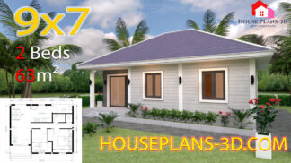 House Plans 9x7 with 2 Bedrooms Hip Roof