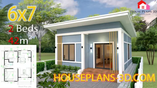 Simple House Plans 6x7 with 2 bedrooms Shed Roof